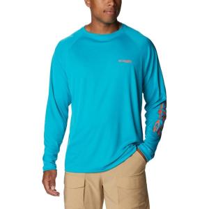 imageColumbia Mens PFG Terminal Tackle PFG Patriot Long Sleeve ShirtOcean TealCorange Logo