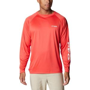imageColumbia Mens PFG Terminal Tackle PFG Patriot Long Sleeve ShirtRed HibiscusWhite Logo