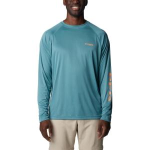 imageColumbia Mens PFG Terminal Tackle PFG Patriot Long Sleeve ShirtTranquil TealOrange Reef Logo