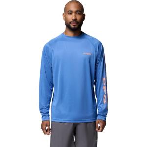 imageColumbia Mens PFG Terminal Tackle PFG Patriot Long Sleeve ShirtVivid Blue HeatherBright Nectar Logo