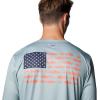 imageColumbia Mens Terminal Tackle PFG Fish Flag Long Sleeve Shirt DiscontinuedCrushed BlueFaded Peach Trout  Flies