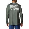 imageColumbia Mens Terminal Tackle PFG Fish Flag Long Sleeve Shirt DiscontinuedCypressCool Green Bass Lures