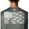 imageColumbia Mens Terminal Tackle PFG Fish Flag Long Sleeve Shirt DiscontinuedCypressCool Green Bass Lures
