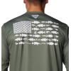 imageColumbia Mens Terminal Tackle PFG Fish Flag Long Sleeve Shirt DiscontinuedCypressCool Grey Bass Lures
