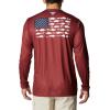 imageColumbia Mens Terminal Tackle PFG Fish Flag Long Sleeve Shirt DiscontinuedRed JasperWhite Bass Lures