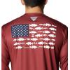 imageColumbia Mens Terminal Tackle PFG Fish Flag Long Sleeve Shirt DiscontinuedRed JasperWhite Bass Lures