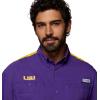 imageColumbia Mens Collegiate Tamiami Colorblock Short Sleeve ShirtLsu  Vivid PurpleYellow