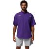imageColumbia Mens Collegiate Tamiami Colorblock Short Sleeve ShirtLsu  Vivid PurpleYellow