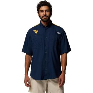 imageColumbia Mens Collegiate Tamiami Colorblock Short Sleeve ShirtWv  Collegiate NavyMlb Gold